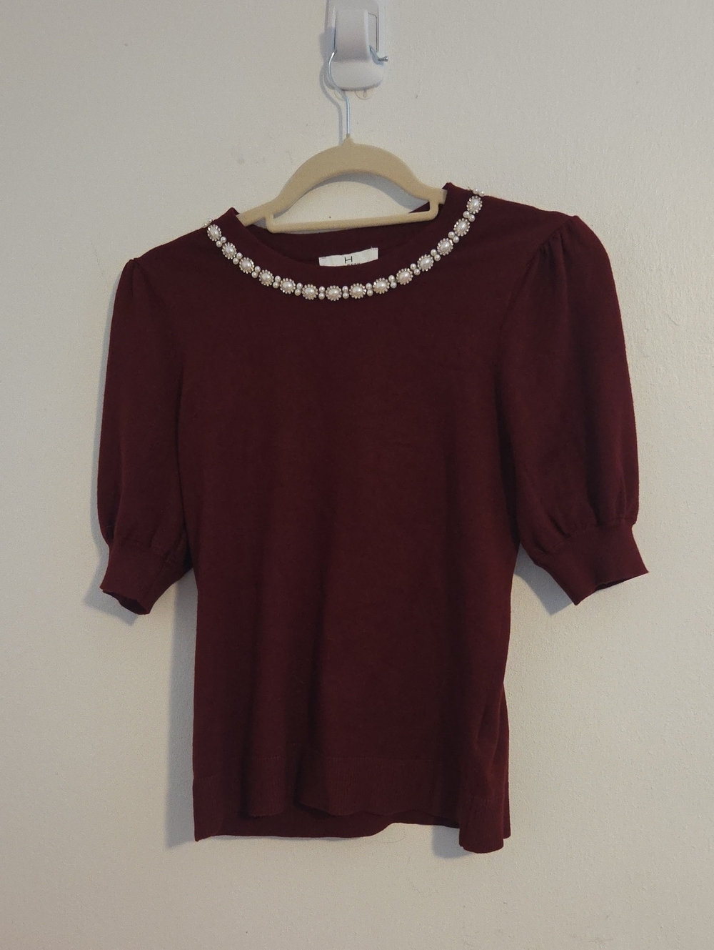 EVC Halston Knit Top With Embellished Collar